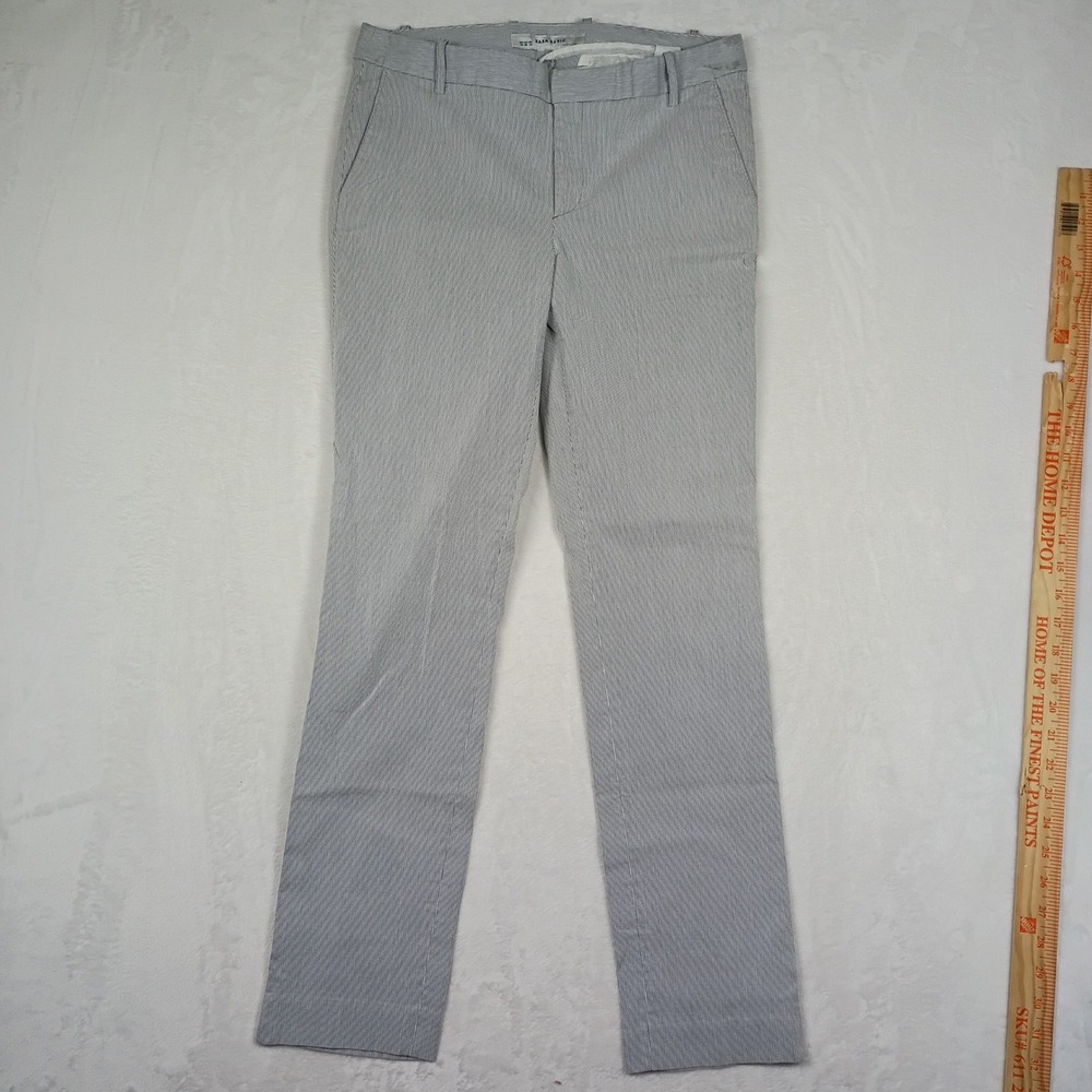 Zara Basic Womens Striped Slim Trousers Blue White Seersucker Style‎ Size 6 28 - Picture 2 of 7
